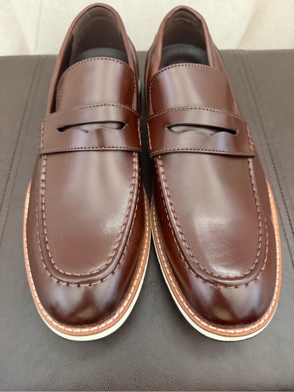 Men's Brown Leather Penny Loafers — Slip-On Dress Loafers
